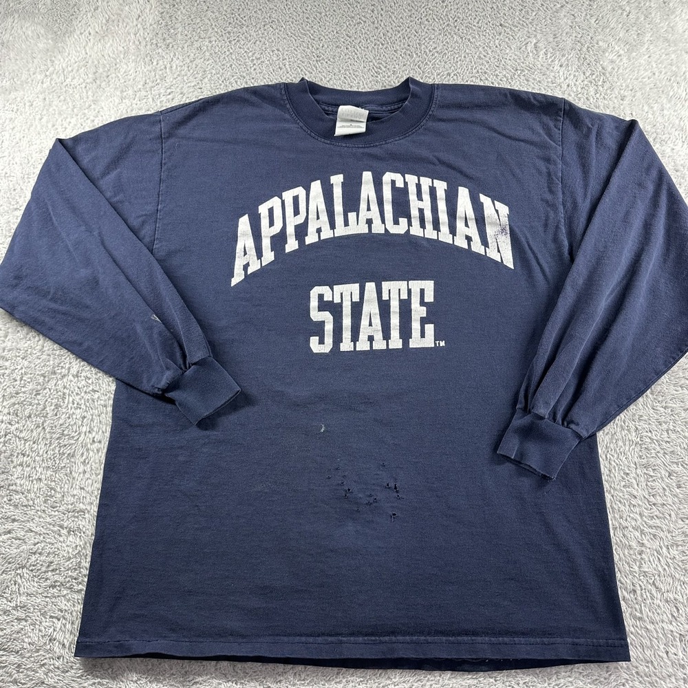 VINTAGE Appalachian State Shirt‎ Mens Large Navy Blue Long Sleeve College